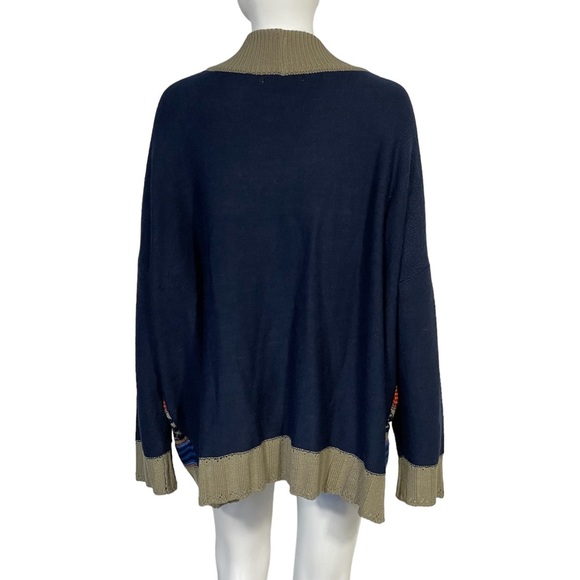 Woman Within Sz 14/16 Navy Tan Striped Horn Button Tunic Cardigan - Picture 6 of 11